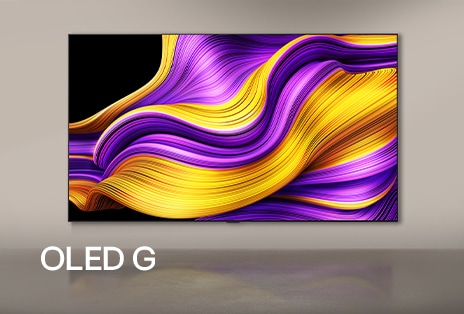 LG OLED G z wyświetlanym abstrakcyjnym tłem.