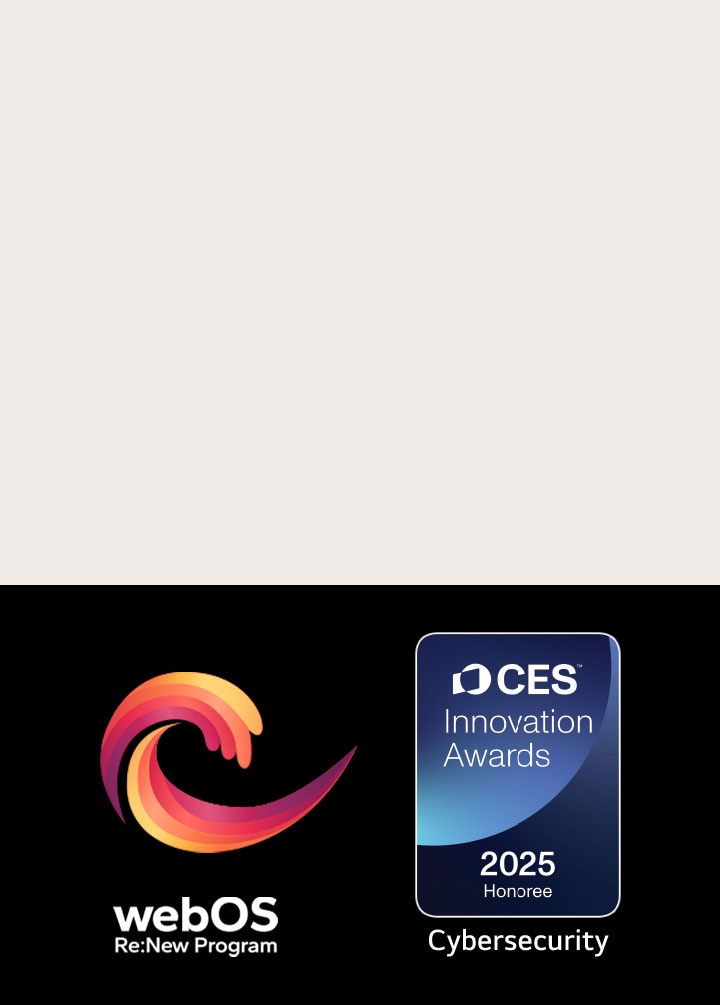 Logo i nazwa webOS Re:New Program z wyróżnieniem CES Innovation Awards 2025 Honoree. 