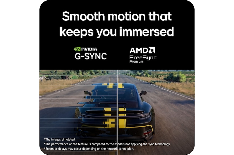 Scena wyścigu z gry Assetto Corsa Competizione wyświetlona na monitorze do gier, wyposażonym w obsługę Adaptive Sync z technologiami NVIDIA G-SYNC i AMD FreeSync Premium, zapewniającymi płynną rozgrywkę bez efektu rozrywania obrazu.