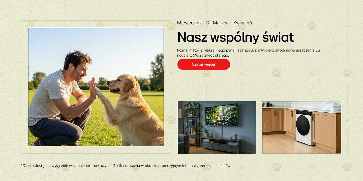 Kluczowy wizualny element lifestylowy przedstawiający codzienne domowe czynności z urządzeniami LG	