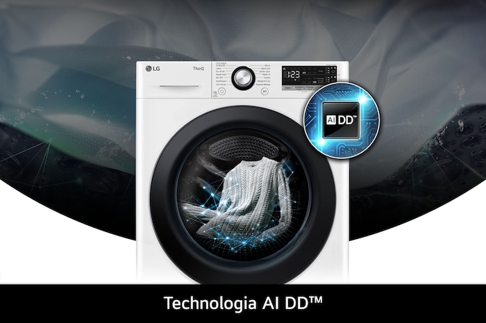 Pralka LG F2WV3S7S6E z technologią AI DD™, która rozpoznaje rodzaj tkanin i dobiera optymalne ruchy prania dla skuteczności i ochrony odzieży.