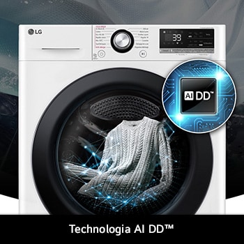 Pralka LG F2WV3S7N6E z technologią AI DD™, która rozpoznaje rodzaj tkanin i dobiera optymalne ruchy prania dla skuteczności i ochrony odzieży.