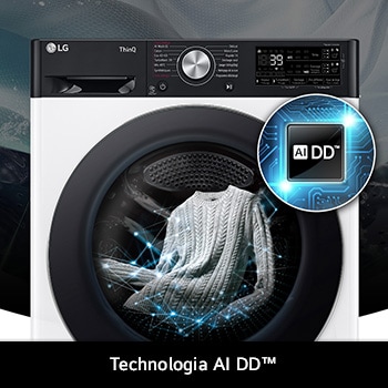 Pralka LG F4W1175YW z technologią AI DD™, która rozpoznaje rodzaj tkanin i dobiera optymalne ruchy prania dla skuteczności i ochrony odzieży.