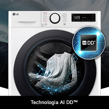 Pralka LG F2W8S501W z technologią AI DD™, która rozpoznaje rodzaj tkanin i dobiera optymalne ruchy prania dla skuteczności i ochrony odzieży.