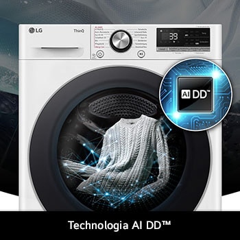 Pralka LG F2W9S72YW z technologią AI DD™, która rozpoznaje rodzaj tkanin i dobiera optymalne ruchy prania dla skuteczności i ochrony odzieży.