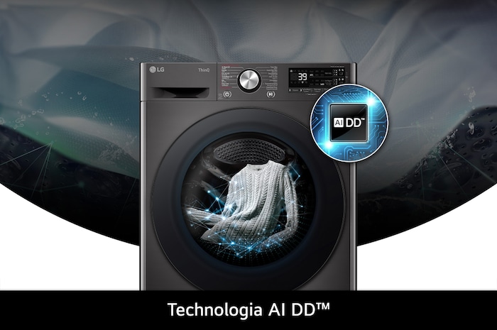 Pralka LG F4W1175YE z technologią AI DD™, która rozpoznaje rodzaj tkanin i dobiera optymalne ruchy prania dla skuteczności i ochrony odzieży.