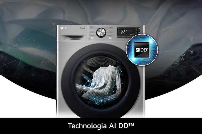 Pralka LG MF2W9S72YP z technologią AI DD™, która rozpoznaje rodzaj tkanin i dobiera optymalne ruchy prania dla skuteczności i ochrony odzieży.