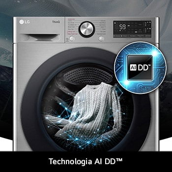 Pralka LG MF2W9S72YP z technologią AI DD™, która rozpoznaje rodzaj tkanin i dobiera optymalne ruchy prania dla skuteczności i ochrony odzieży.