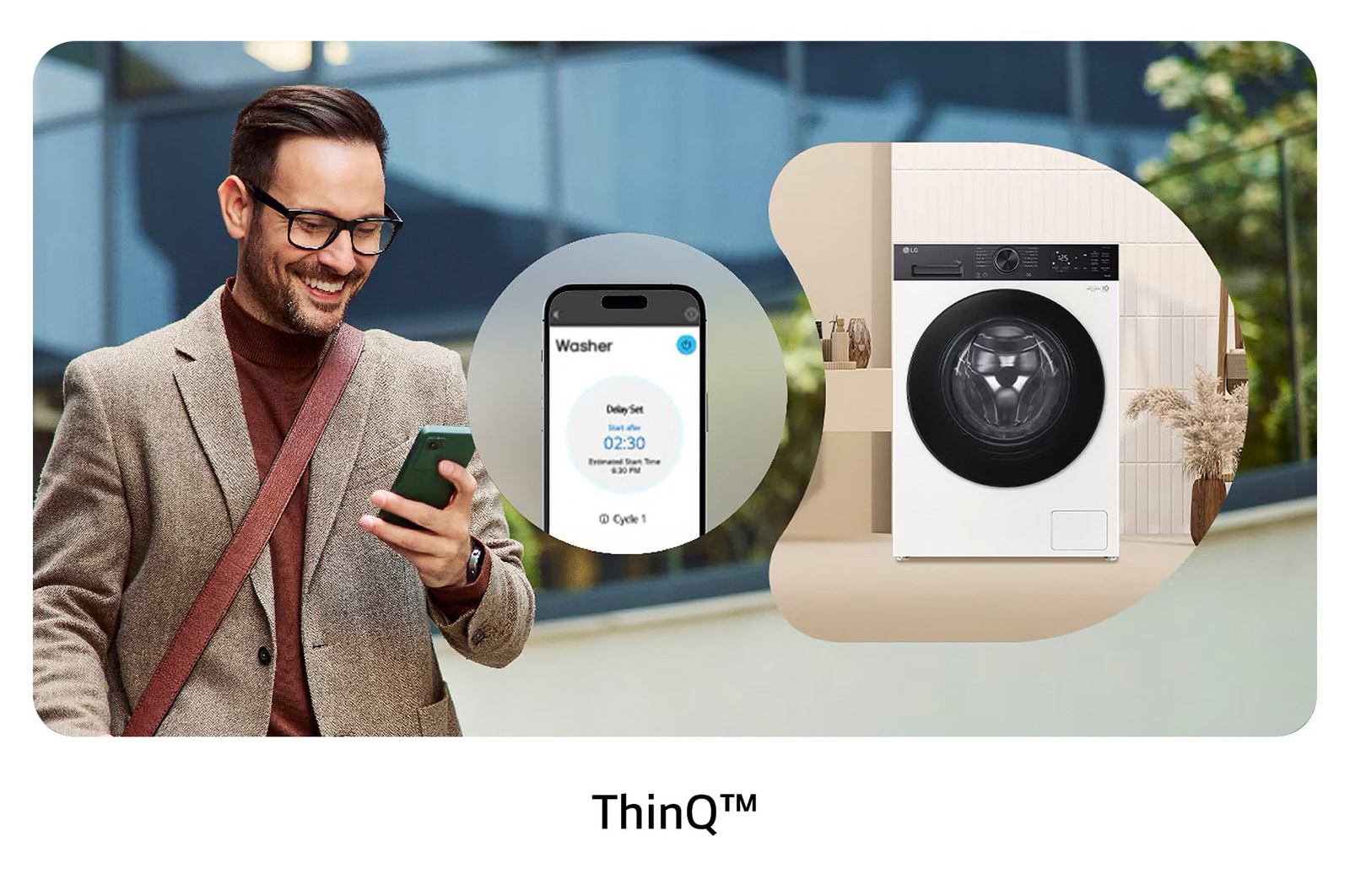 Inteligentne sterowanie pralką LG F2X50S9THB z aplikacją ThinQ™, umożliwiające zdalne monitorowanie i ustawianie cykli prania.