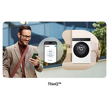 Inteligentne sterowanie pralką LG F2X50S9THB z aplikacją ThinQ™, umożliwiające zdalne monitorowanie i ustawianie cykli prania.