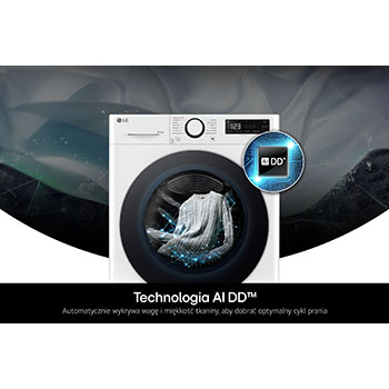 Technologia AI DD w pralko-suszarce Slim 8/5 kg LG F2D85501W dobierająca optymalne ruchy bębna dla ochrony tkanin.
