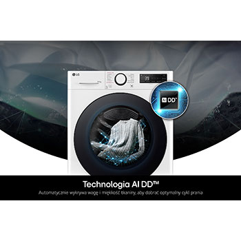 Technologia AI DD w pralko-suszarce Slim 9/5 kg LG F2D9552YW dobierająca optymalne ruchy bębna dla ochrony tkanin.