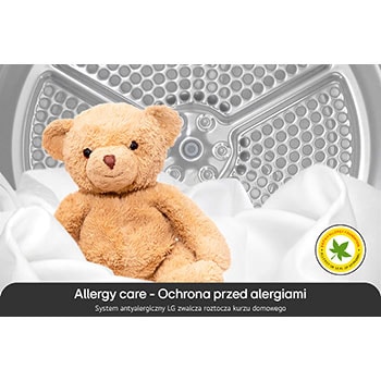 Program Allergy Care w suszarce LG RH90V9LV2N usuwający 99,9% roztoczy, zatwierdzony przez British Allergy Foundation.