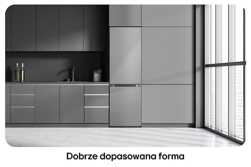 Lodówko-zamrażarka LG GBV7180CPY Prime Silver, pokazuje płaski design drzwi i idealne dopasowanie do zabudowy kuchennej.