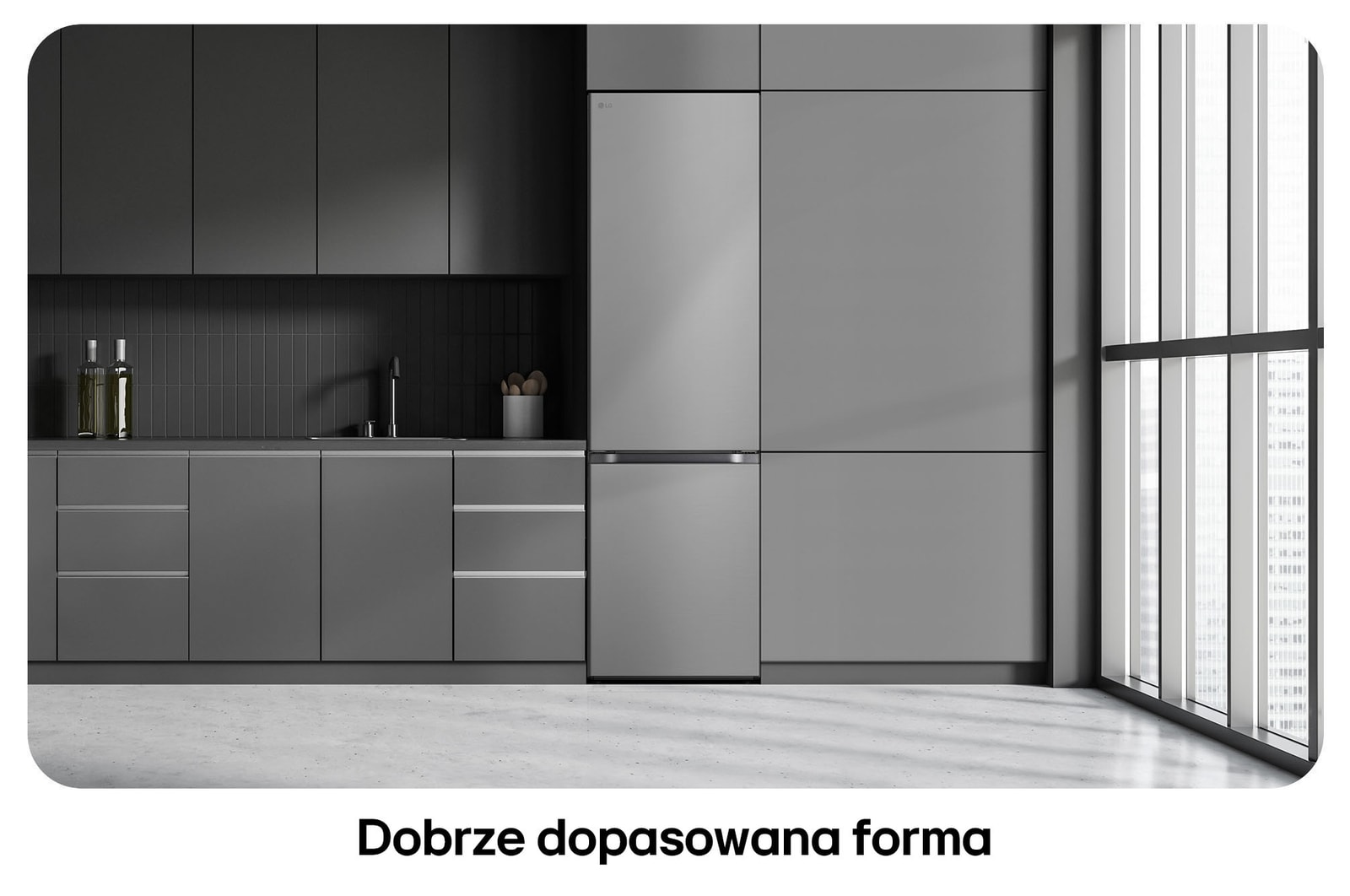 Lodówko-zamrażarka LG GBV7280DPY Prime Silver, pokazuje płaski design 203 cm i idealne dopasowanie do nowoczesnej zabudowy kuchennej.