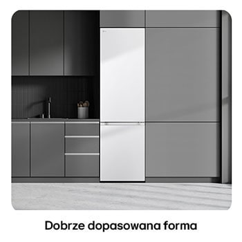 Lodówko-zamrażarka LG GBV3200DSW Biała prezentuje **harmonijny design** i idealne wkomponowanie w nowoczesną, szarą zabudowę kuchenną.