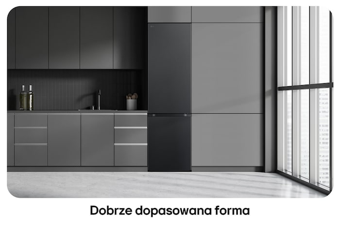 Lodówko-zamrażarka LG GBV7280AEV Essence Black Steel, pokazuje płaski design 203 cm i idealne dopasowanie do nowoczesnej, ciemnej zabudowy.