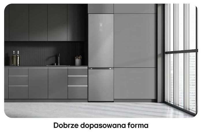 Lodówko-zamrażarka LG GBV5250CPY Prime Silver, pokazuje płaski design 203 cm i idealne dopasowanie do nowoczesnej zabudowy kuchennej.