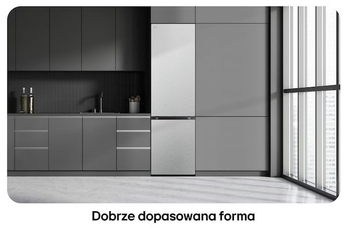 Lodówko-zamrażarka LG GBV7280AMB Metal Sorbet, pokazuje płaski design 203 cm i eleganckie, idealne dopasowanie do nowoczesnej zabudowy.