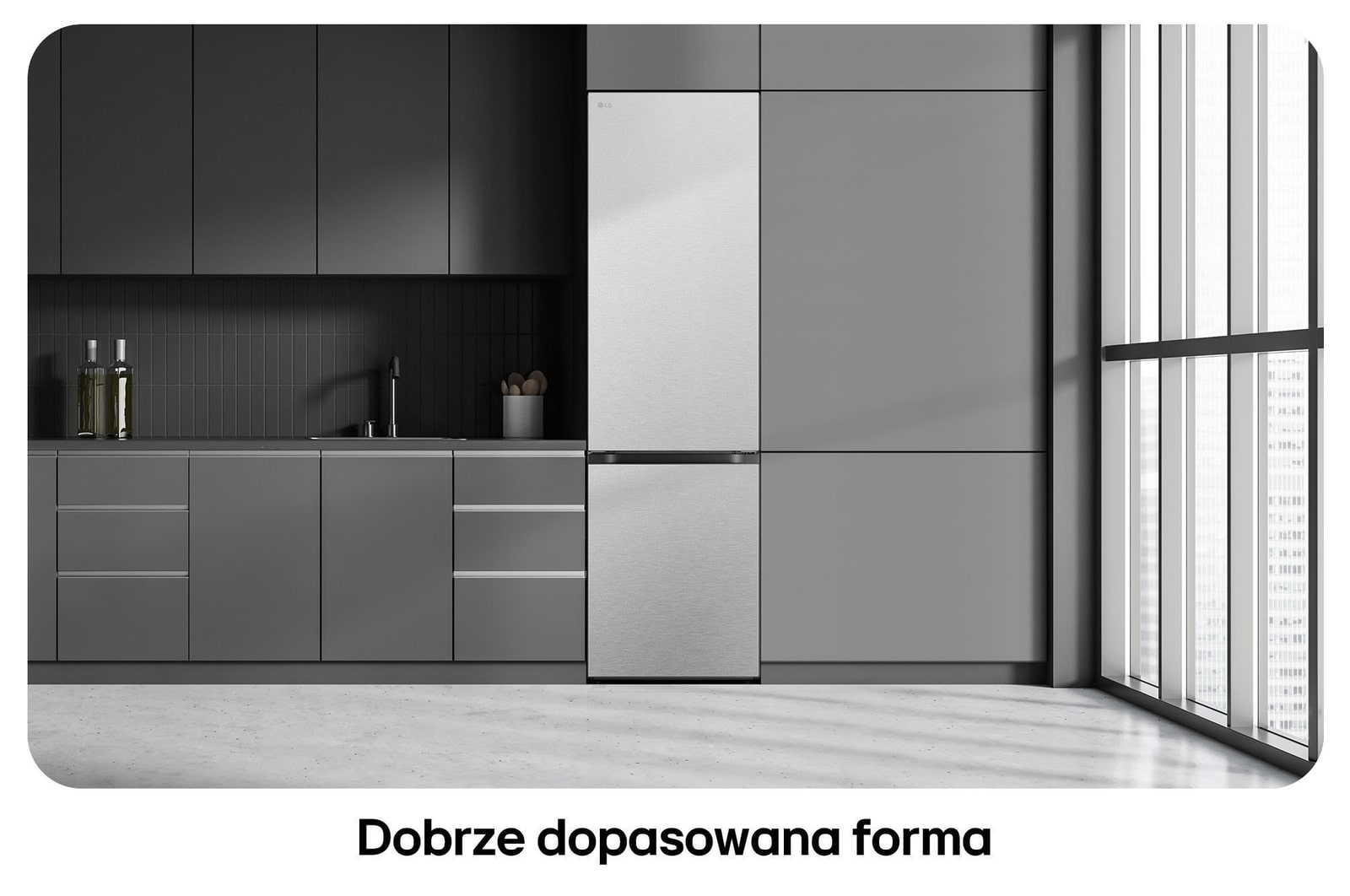 Lodówko-zamrażarka LG GBV7280AMB Metal Sorbet, pokazuje płaski design 203 cm i eleganckie, idealne dopasowanie do nowoczesnej zabudowy.