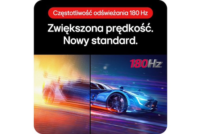 Monitor Gamingowy LG UltraGear 24GS60F, demonstrujący ulepszoną prędkość z częstotliwością odświeżania 180 Hz jako nowy standard.