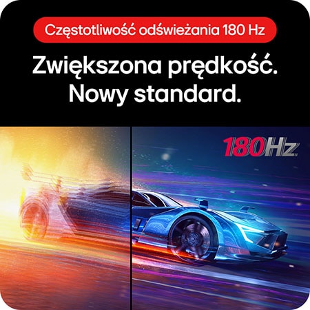Monitor Gamingowy LG UltraGear 24GS60F, demonstrujący ulepszoną prędkość z częstotliwością odświeżania 180 Hz jako nowy standard.