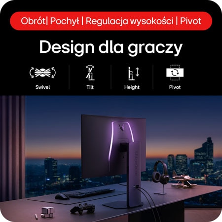 Monitor Gamingowy LG UltraGear 32GS95UV-B, prezentujący ultymatywny design gamingowy z minimalistyczną podstawą i oświetleniem UltraGear stworzony do zwycięstwa.