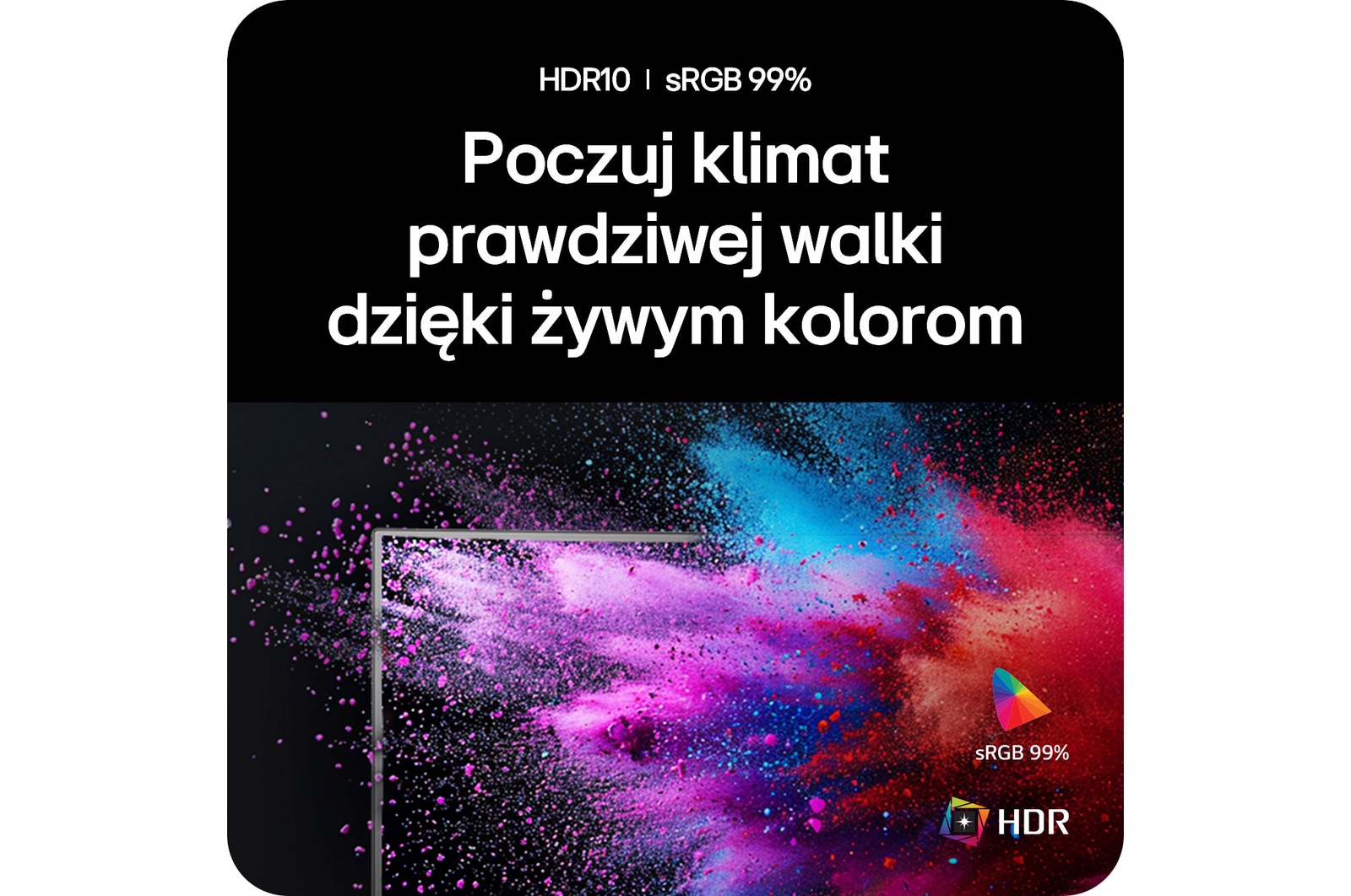Monitor LG UltraGear 34G600A prezentujący żywe kolory z pokryciem sRGB 99% i obsługą HDR10 dla realistycznej rozgrywki.
