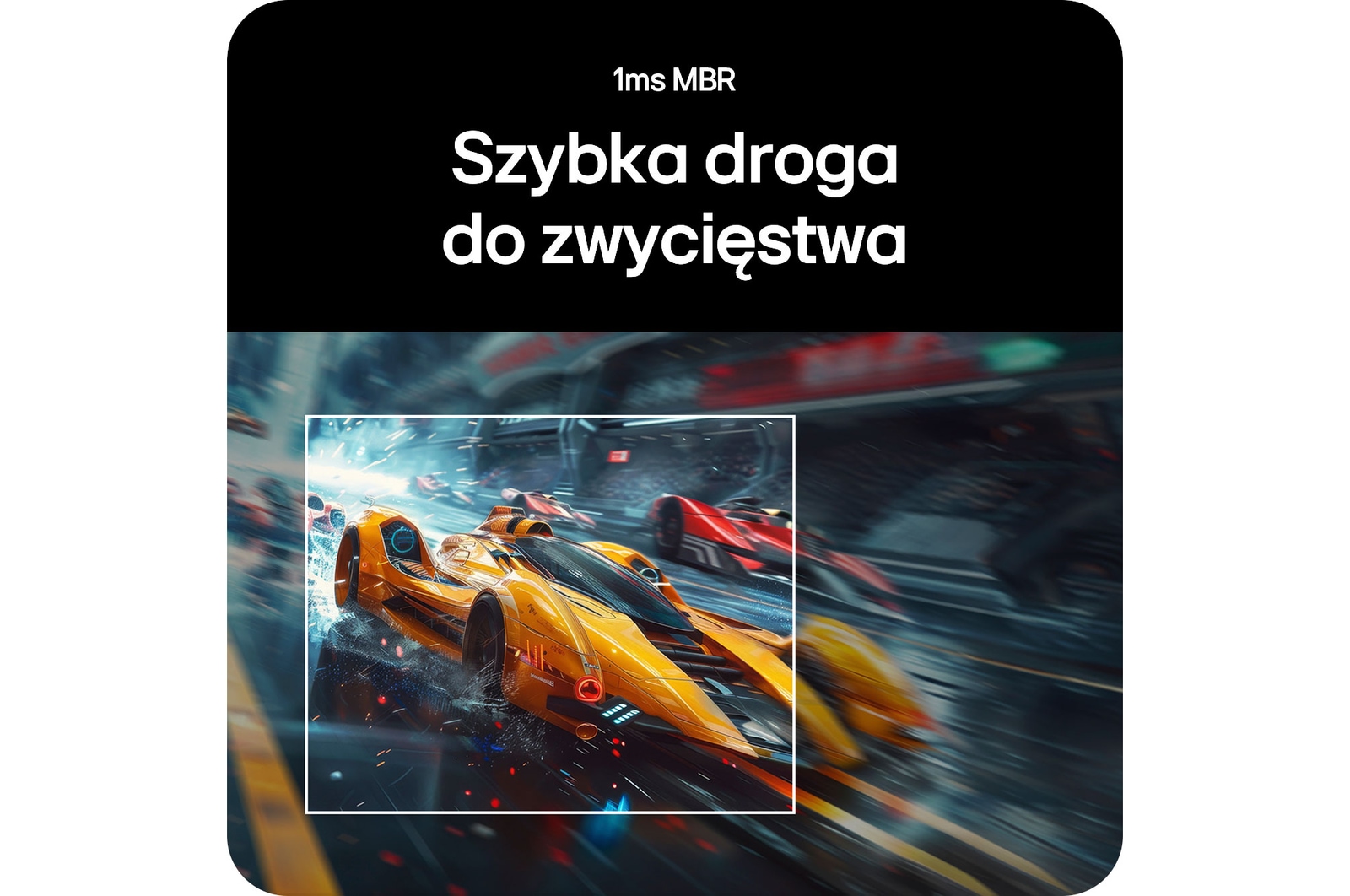 LG UltraGear Monitor 34G600A demonstreert vloeiende, snelle gameplay dankzij de reactietijd van 1 ms MBR (Motion Blur Reduction) tijdens een racegame.