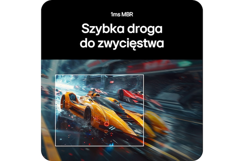 LG UltraGear Monitor 34G600A demonstreert vloeiende, snelle gameplay dankzij de reactietijd van 1 ms MBR (Motion Blur Reduction) tijdens een racegame.
