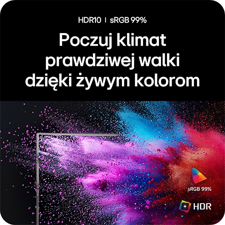 Monitor LG UltraGear 34G600A prezentujący żywe kolory z pokryciem sRGB 99% i obsługą HDR10 dla realistycznej rozgrywki.