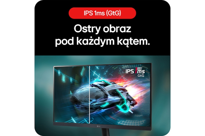 Monitor Gamingowy LG UltraGear 24GS60F, zapewniający ostry obraz pod każdym kątem dzięki panelowi IPS i czasowi reakcji 1 ms (GtG).