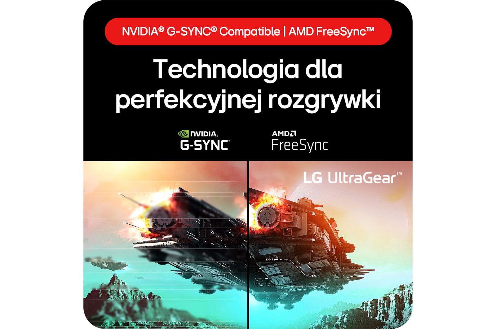 Monitor Gamingowy LG UltraGear 24GS60F, zapewniający technologię do bezbłędnej rozgrywki dzięki kompatybilności z NVIDIA® G-SYNC® i AMD FreeSync™.