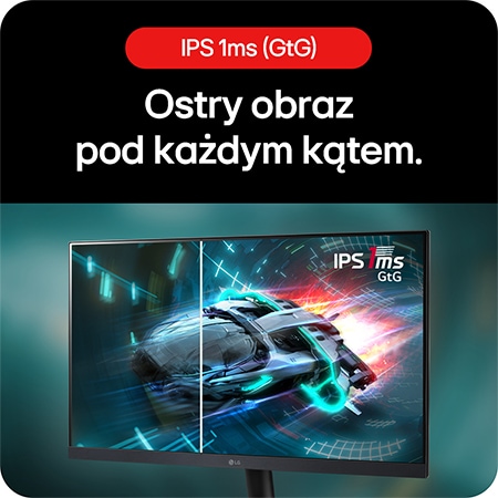 Monitor Gamingowy LG UltraGear 24GS60F, zapewniający ostry obraz pod każdym kątem dzięki panelowi IPS i czasowi reakcji 1 ms (GtG).