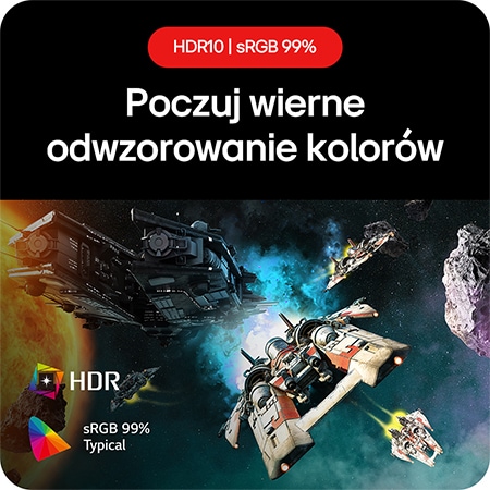 Monitor Gamingowy LG UltraGear 24GS60F, pozwalający doświadczyć kolorów wiernych życiu dzięki obsłudze HDR10 i 99% pokryciu sRGB.