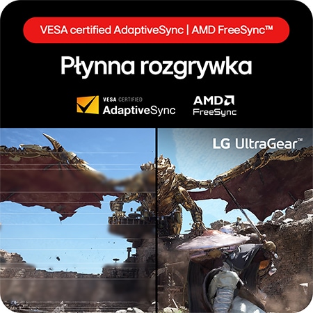Monitor Gamingowy LG UltraGear 32GS60QC, zapewniający płynną rozgrywkę dzięki certyfikowanej VESA AdaptiveSync i technologii AMD FreeSync™.