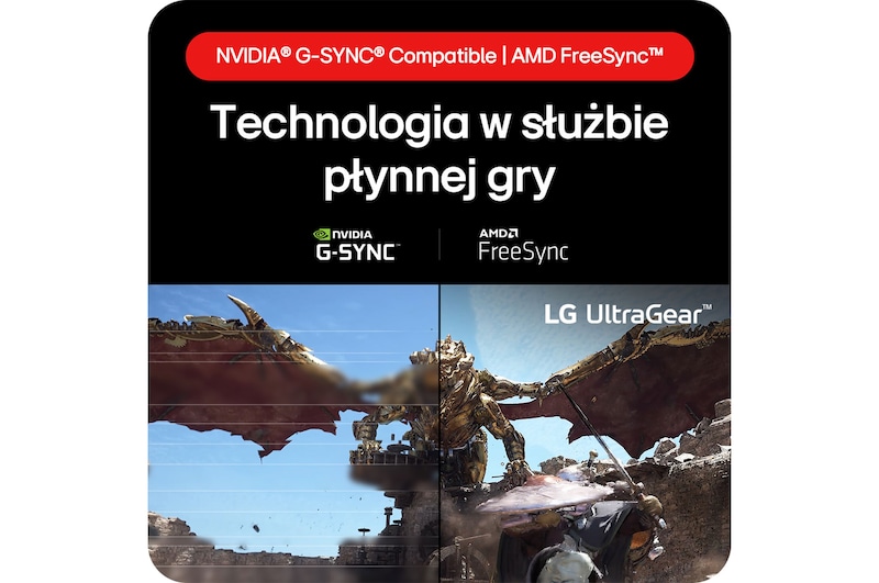 Monitor Gamingowy LG UltraGear 27GS75Q-B z technologiami NVIDIA® G-SYNC® Compatible i AMD FreeSync™ dla płynnej rozgrywki bez zacinania.
