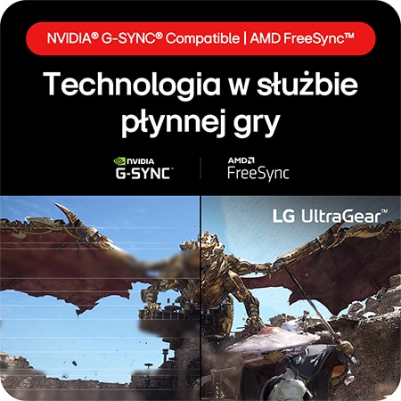 Monitor Gamingowy LG UltraGear 32GS75Q z technologiami NVIDIA® G-SYNC® Compatible i AMD FreeSync™ dla płynnej rozgrywki bez zacinania.