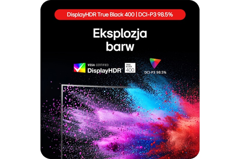Monitor Gamingowy LG UltraGear 34GS95QE prezentuje eksplozję kolorów dzięki DisplayHDR True Black 400 i pokryciu gamy barw DCI-P3 98.5%.