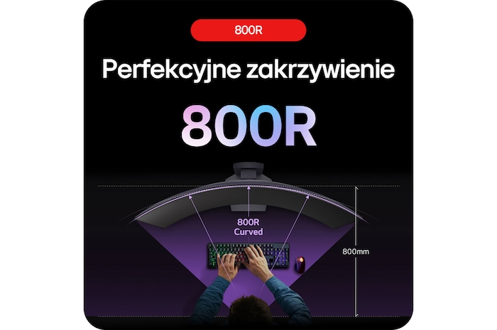 Monitor Gamingowy LG UltraGear 39GS95QE prezentujący swoją immersyjną krzywiznę 800R, intuicyjnie obejmującą peryferyjne pole widzenia gracza.