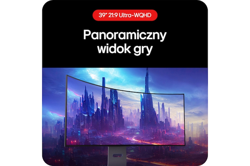 Monitor Gamingowy LG UltraGear 39GS95QE umożliwiający eksplorację panoramy gry dzięki proporcjom obrazu 21:9 Ultra-WQHD.