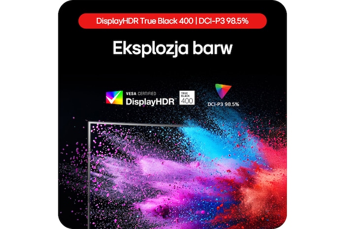 Monitor Gamingowy LG UltraGear 39GS95QE prezentuje eksplozję kolorów dzięki DisplayHDR True Black 400 i pokryciu gamy barw DCI-P3 98.5%.
