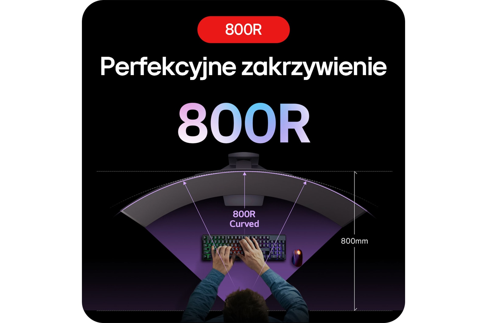 Monitor Gamingowy LG UltraGear 45GS95QE-B prezentujący swoją immersyjną krzywiznę 800R, intuicyjnie umieszczającą gracza w centrum akcji.