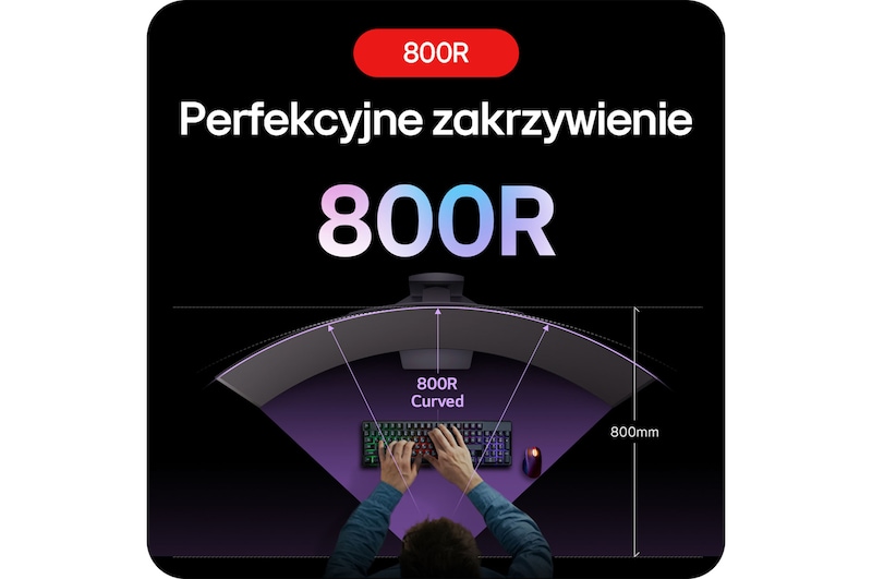 Monitor Gamingowy LG UltraGear 45GS95QE-B prezentujący swoją immersyjną krzywiznę 800R, intuicyjnie umieszczającą gracza w centrum akcji.