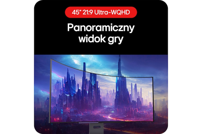 Monitor Gamingowy LG UltraGear 45GS95QE-B umożliwiający eksplorację panoramy gry dzięki proporcjom obrazu 21:9 Ultra-WQHD.