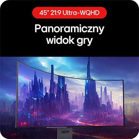 Monitor Gamingowy LG UltraGear 45GS95QE-B umożliwiający eksplorację panoramy gry dzięki proporcjom obrazu 21:9 Ultra-WQHD.