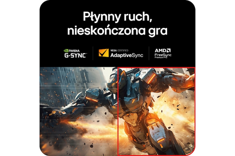 Monitor LG 27GX790A zapewniający płynny ruch dzięki obsłudze NVIDIA G-SYNC Compatible, VESA AdaptiveSync oraz AMD FreeSync Premium Pro.