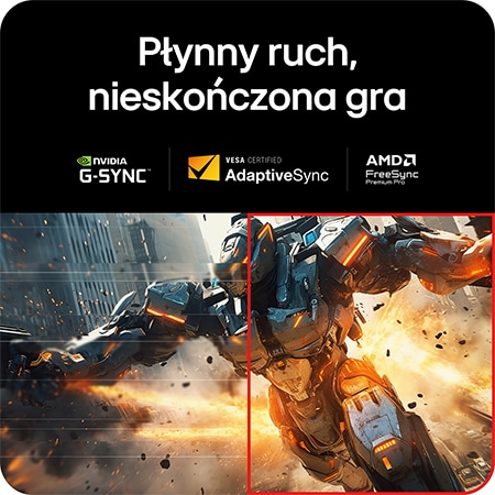 Monitor LG 27GX790A zapewniający płynny ruch dzięki obsłudze NVIDIA G-SYNC Compatible, VESA AdaptiveSync oraz AMD FreeSync Premium Pro.