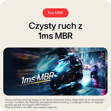 Monitor LG 29U511A zapewniający wyraźny obraz ruchu w grach dzięki technologii 1ms MBR (Redukcja Rozmycia Ruchu).