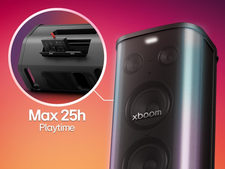 LG xboom Stage 501 – kabelloser Bluetooth-Lautsprecher mit 25 Stunden Akkulaufzeit für lange Partys.